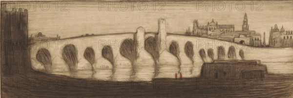 Bridge at Cordova (original title), Roman bridge over the Guadalquivir in Córdoba, print, In the