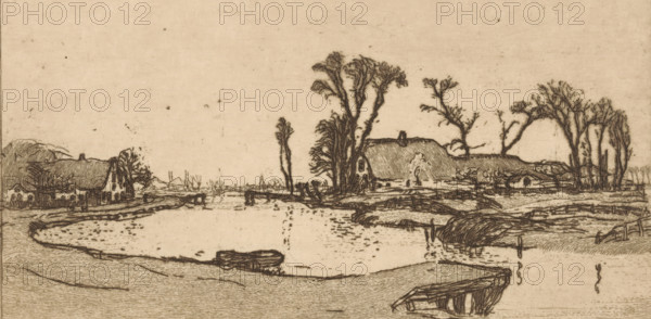 Zuid-Hollandsch vaartje (original title), Farms along the Rijpwetering in South Holland, print, In