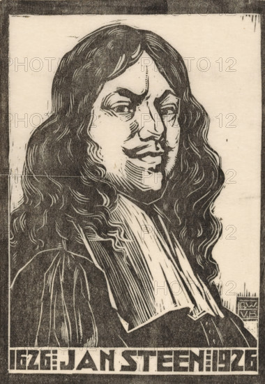 Portrait of Jan Steen, print, Half-length man, with long hair and a moustache, after the