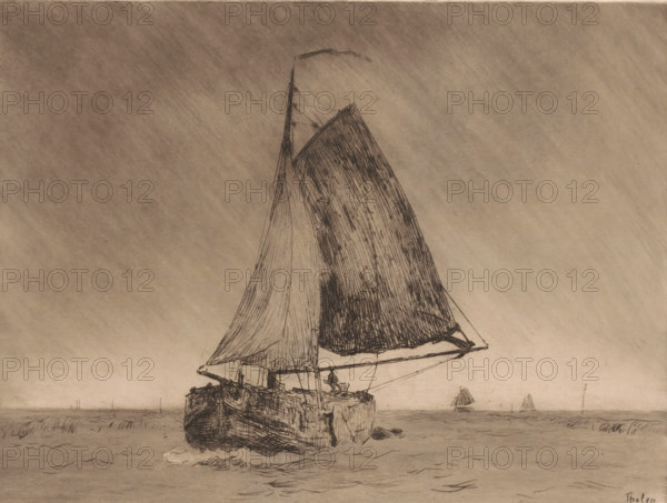 Sailing barge (original title), Sailing ship, print, printmaker: Willem Bastiaan Tholen, 1870 -