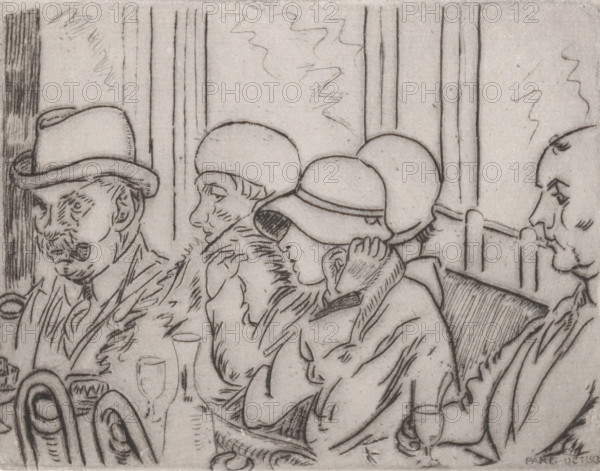 Coin de café à Paris (original title on object), print, Men and women in a café. One of the men is