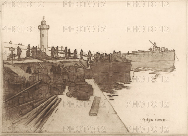 View of a quay with sloops in Cannes, print, printmaker: Eugène Bejot, Cannes, 1893,