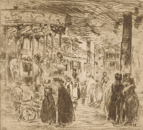 Fair with carousel, Carousel (original title), print, printmaker: Willem de Zwart (signed by
