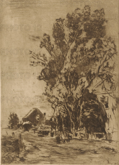 Country road with houses and trees, Country road (original title), print, printmaker: Willem de