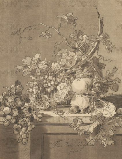 Basket of fruit, print, The print is loose in an album, see page H. 66., printmaker: Bernhard