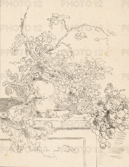 Basket of fruit, print, The print is loose in an album, see page H. 66., printmaker: Bernhard