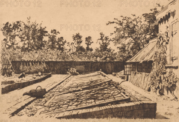 Greenhouse frames, Ewijkshoeve (original title), Vegetable garden at Ewijkshoeve, print,
