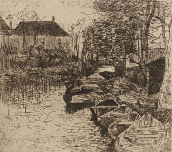 Canal with rowing boats, Boat rental 'Roeilust' (Loosduinse vaart) (original title), print,