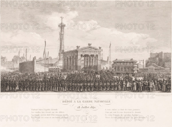 Inauguration of the Colonne de Juillet in Paris, print, printmaker: Charles-François Daubigny,