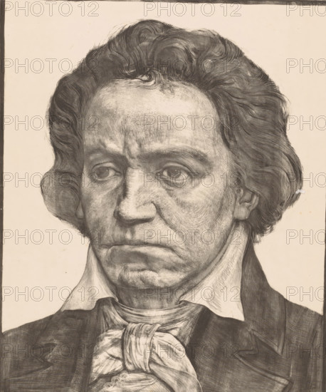 Beethoven, Portrait of Ludwig van Beethoven, print, inscription: 'grijs', printmaker: Antoon