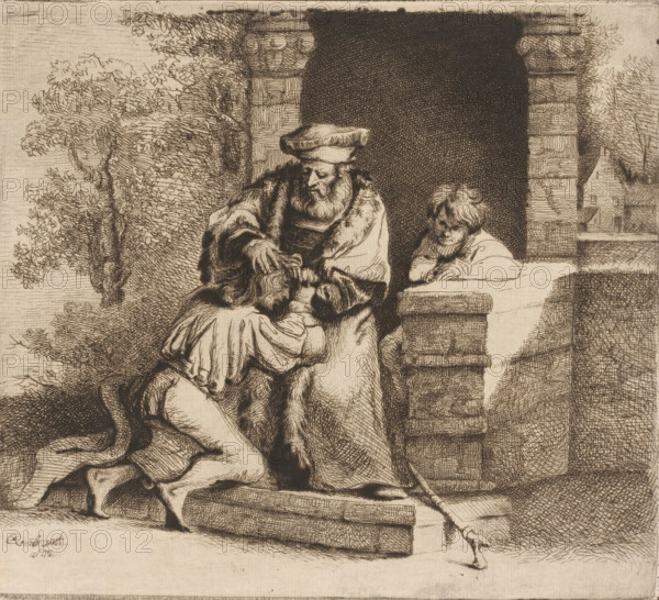 Homecoming of the prodigal son, print, printmaker: attributed to Ignace-Joseph de Claussin, France,