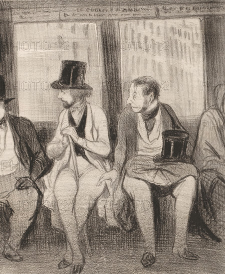 An unpleasant encounter, Caricature of two men in an omnibus, Representations from Honoré de