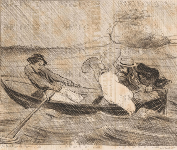 Four people on a rowing boat in the rain, Un léger grain, Parisian skippers, Les canotiers