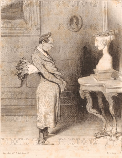 To say that Arsinoé was not happy to be portrayed, Caricature of a man by the bust of his wife,
