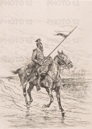 Ulaan in stormy weather, print, printmaker: Edouard Detaille, France, 1858 - 1912, paper, chine