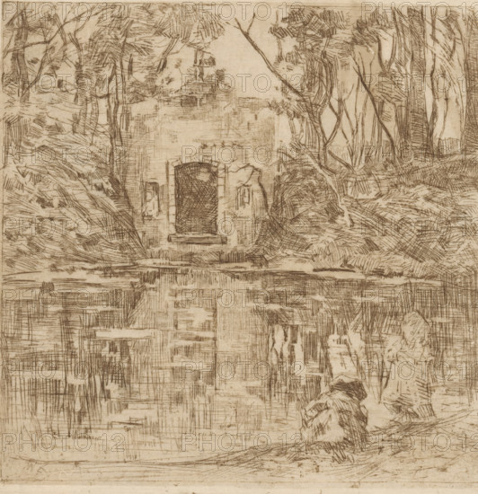 Ruins by a pond (Lage Vuursche) (original title), print, printmaker: Willem de Zwart, c. 1896,