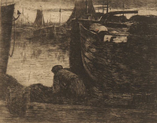 At the Quay (original title), Man at the quay of a harbor, print, printmaker: Willem de Zwart