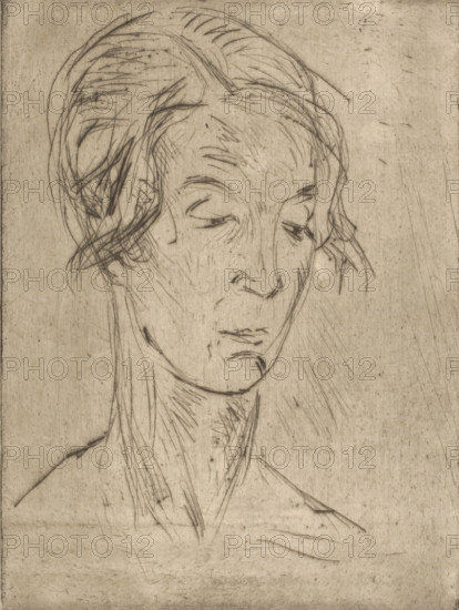 Head of a woman, print, printmaker: Wilhelm Lehmbruck (signed by artist), in or after 1919, paper,