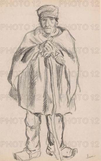 Standing man leaning on a staff, print, printmaker: Maximilien Luce (signed by artist), 1876 -