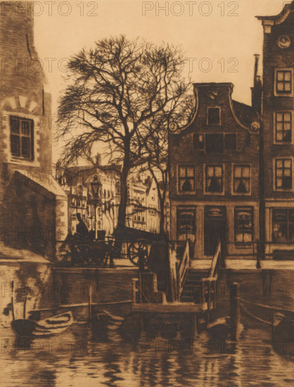 Overhaul at the Montelbaan Tower in Amsterdam, print, Viewed from the Oude Schans towards Oude