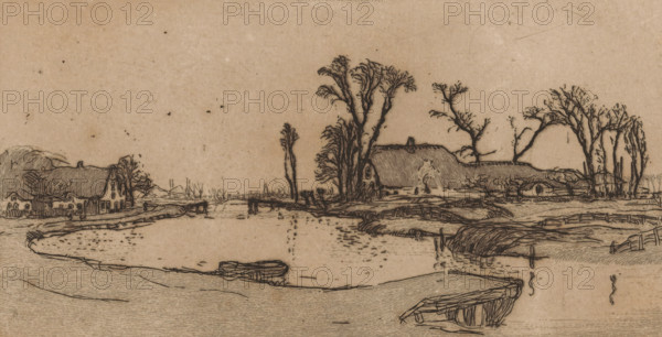 Farms along the Rijpwetering in South Holland, South Holland canal (original title), print, In the