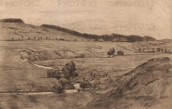 Hilly landscape, print, printmaker: Hans Thoma, Karlsruhe (possibly), 1911, Baden-Württemberg,