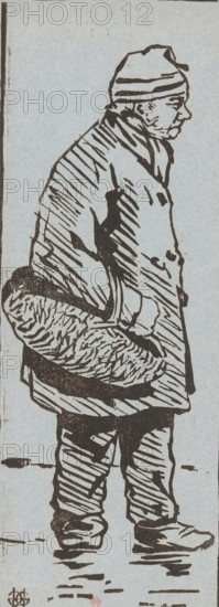 Old man with basket, print, printmaker: Henri Charles Guérard (signed by artist), 1856 - 1897,