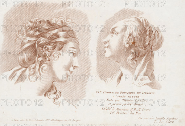 Title print with two women's heads, Compositions with human body parts, Cahier de principals du