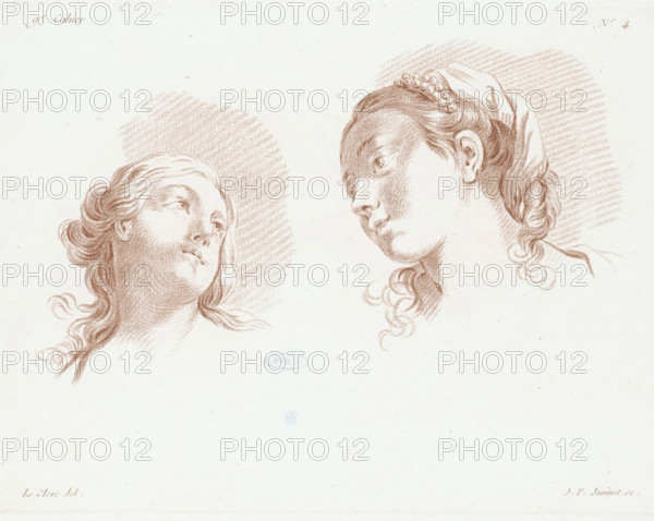 Two women's heads, Compositions with human body parts, Cahier de regios du dessein d'après nature,