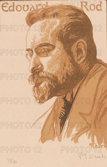 Portrait of Édouard Rod, Edouard Rod, print, printmaker: Pierre-Eugène Vibert (signed by artist),
