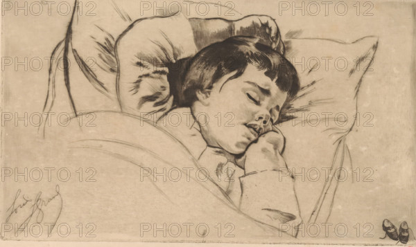 Sleeping child, Bertrand dort de face, print, printmaker: Louis Legrand (signed by artist), France,