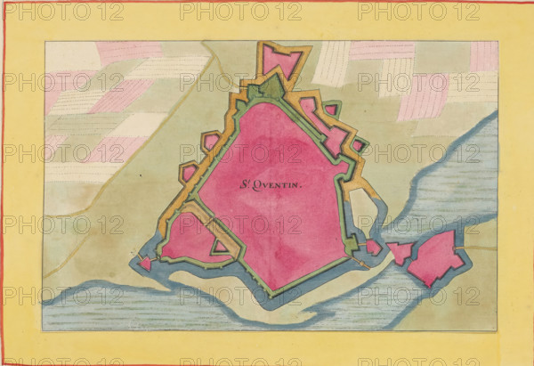 St. Quentin, Fortress map of Saint-Quentin, area plan, print, album page, This print is part of an