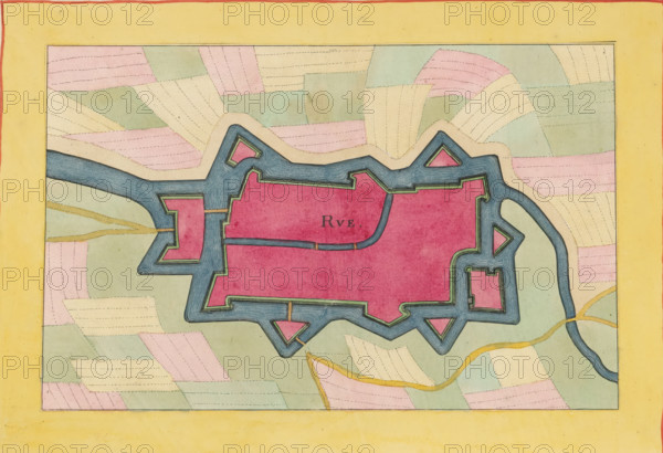 Rue, Fortress plan of Rue, area plan, print, album page, This print is part of an album., after