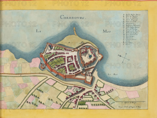 Cherbourg, Map of Cherbourg, area plan, print, album page, This print is part of an album., after