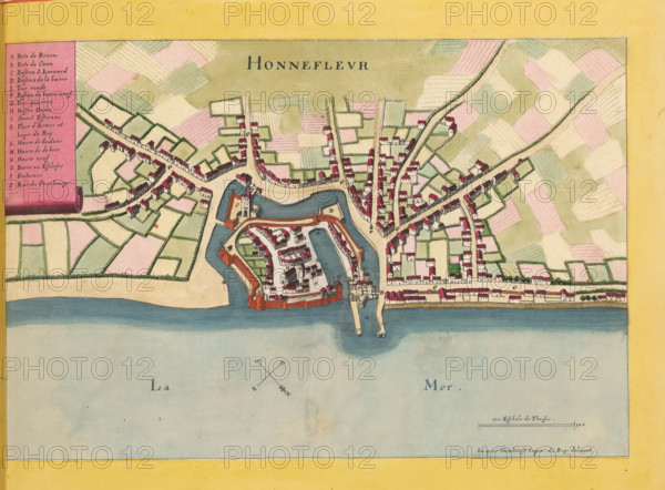 Honnefleur, Map of Honfleur, area plan, print, album page, This print is part of an album., after