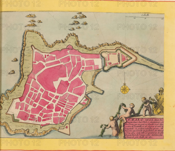 Map of Saint-Malo, St. Malo, ville de la haute Bretagne, area plan, print, album page, This print
