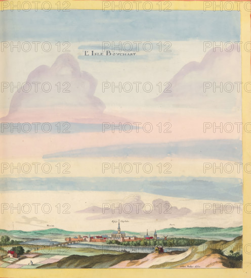 L'Isle Bouchart, View of L'Île-Bouchard, print, album page, This print is part of an album., after