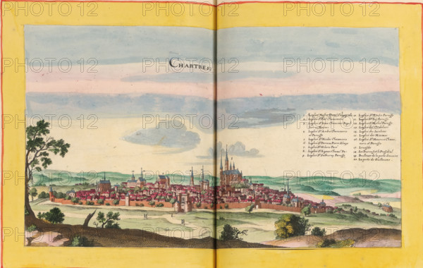 View of Chartres, Chartres, print, album page, This print is part of an album., publisher: Caspar