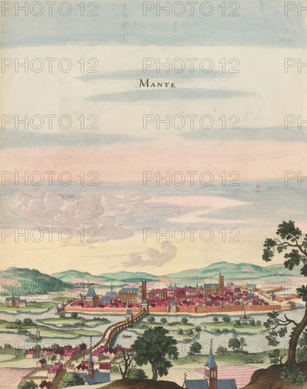 View of Mantes-la-Jolie, Mante, print, album page, This print is part of an album., publisher: