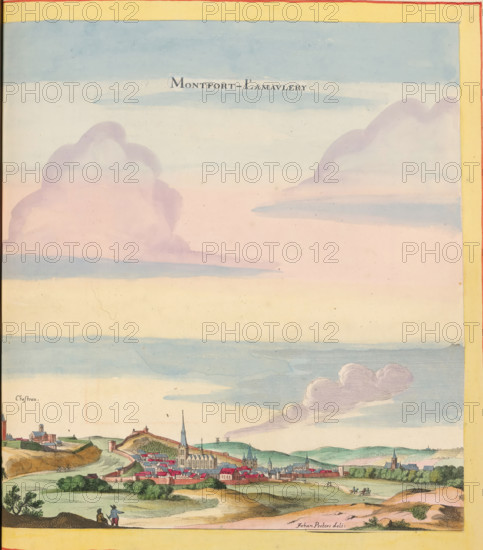 View of Montfort-l'Amaury, Montfort-l'Amaury, print, album page, This print is part of an album.,
