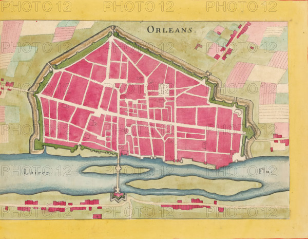 Map of Orléans, Orleans, area plan, print, album page, This print is part of an album., after