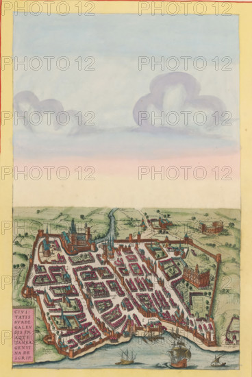 Civitatis Burdegalensis in Aquitanea genvina descrip, View of Bordeaux from a bird's-eye
