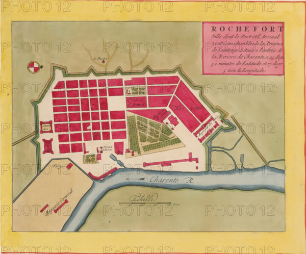 Rochefort ville dont le port et l'arcenal sont considerables, Map of Rochefort, area plan, print,