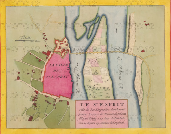 Le St. Esprit, ville du bas Languedoc, Fortress map of Pont-Saint-Esprit, area plan, print, album