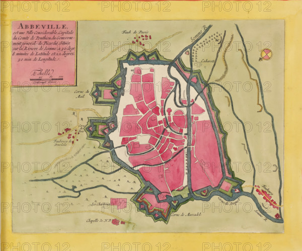 Abbeville is a considerable city, capital of the County of Ponthieu, Map of Abbeville, area plan,