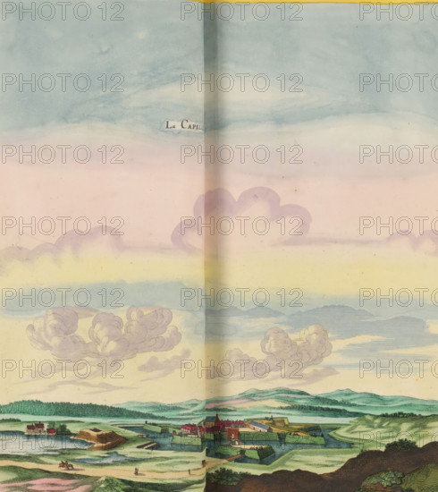 View of la Capelle-lès-Boulogne, La Capelle, print, album page, This print is part of an album.,