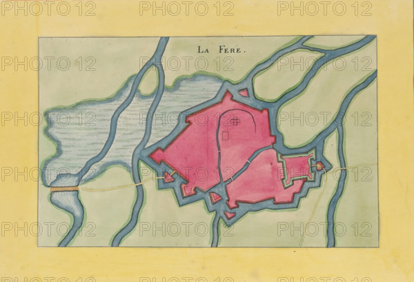 La Fere, Fortress map of La Fère, area plan, print, album page, This print is part of an album.,