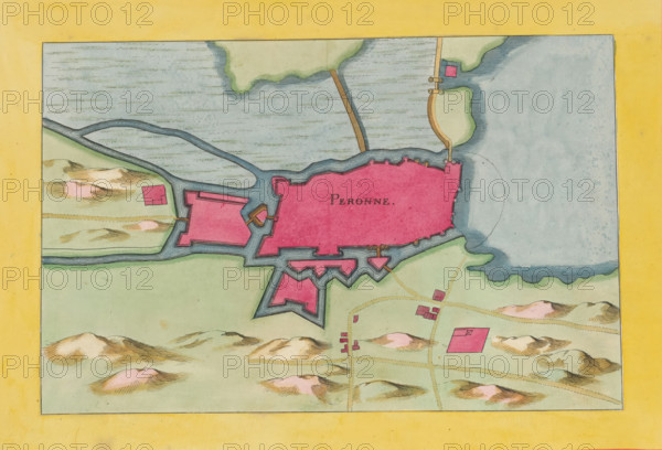 Peronne, Fortress map of Péronne, area plan, print, album page, This print is part of an album.,