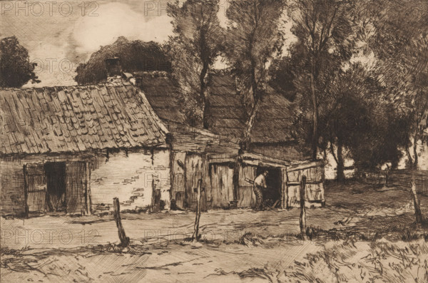 Farmhouse with barn, print, printmaker: Chris van der Windt (signed by artist), 1887 - 1952, paper,