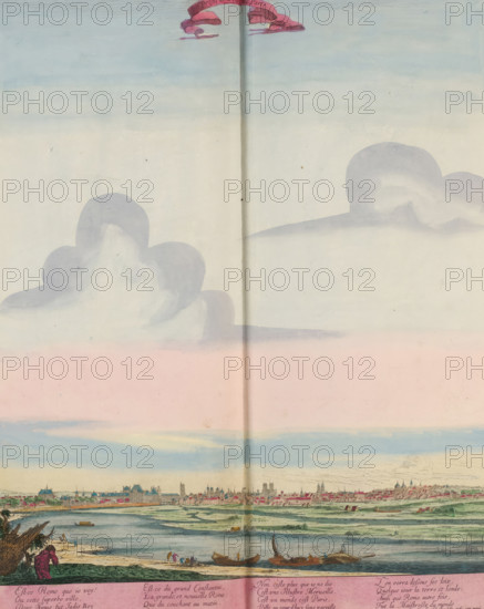 Profil de la ville de Paris, Panorama op de stad Parijs, print, album page, View of the city of